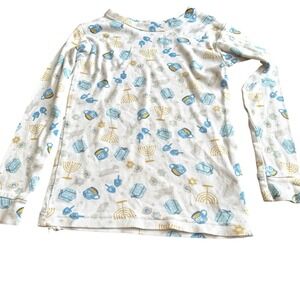 Gap Boys Hanukkah Pajama Top Size 5 Years White Dradle Menorah Candle Blue White